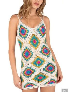 Hurley White Crochet Diamond-Print Swim Coverup